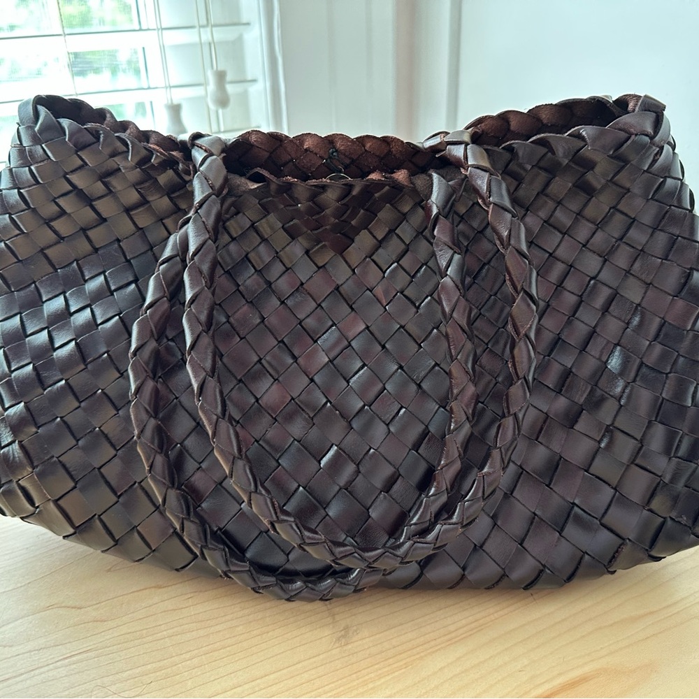 Brown Woven Leather Tote Bag
